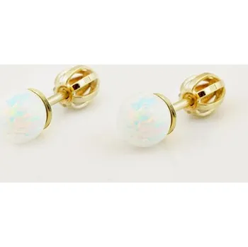Náušnice Náušnice pecičky ze žlutého zlata s bílým opálem NA1731F + DÁREK ZDARMA