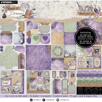 Výtvarný papír Studio Light Kreativní blok Studio Light "Diary of Dreams", 20x20 cm, 36 l. - Přání, obálky, visačky