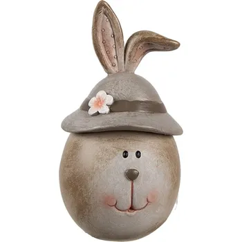 Hnědá dekorace králičí hlava s kloboukem - Ø 7*13 cm