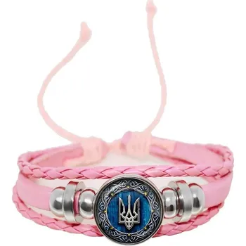 Náramek Tryzub ukrajinský kožený náramek se skleněným kabošonem | kožený náramek, pánský náramek - 12