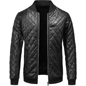 Moto bunda Prošívaná pánská bunda moto PU kůže bez kapuce Barva: Černá, Velikost: L