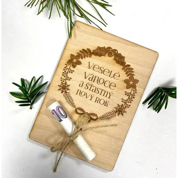 Vánoční dřevěné přání na bankovky-motiv 6 Nápis: Standard - Bez vlastních jmen