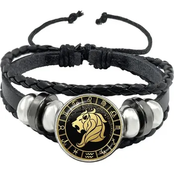 Náramek Kožený náramek pro znamení zvěrokruhu | černý náramek, zvěrokruh šperk - 9