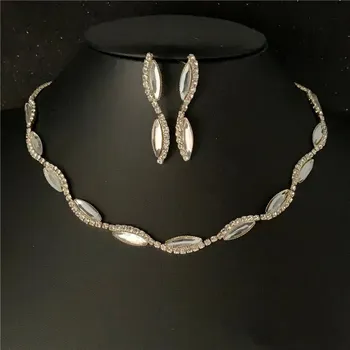 Svatební dekorace Svatební štrasový náhrdelník a náušnice pro ženy | svatební šperky, stříbrný set - 2