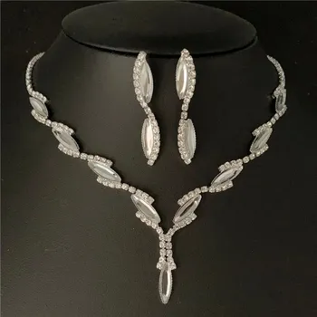 Svatební dekorace Svatební štrasový náhrdelník a náušnice pro ženy | svatební šperky, stříbrný set - 7
