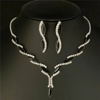 Svatební dekorace Svatební štrasový náhrdelník a náušnice pro ženy | svatební šperky, stříbrný set - 11