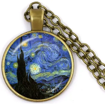 Náhrdelník Van gogh hvězdná noc náhrdelník | módní šperk, umělecký náhrdelník - 9