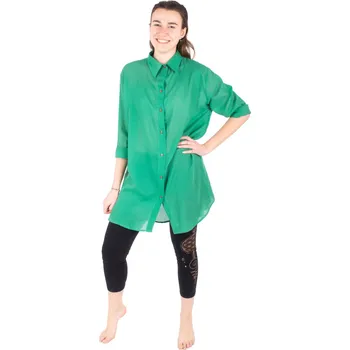 Dámská halenka Zelená bavlněná dámská košile s dlouhým rukávem Savitree Jade Green - Long, jednobarevná, Sittar UNI