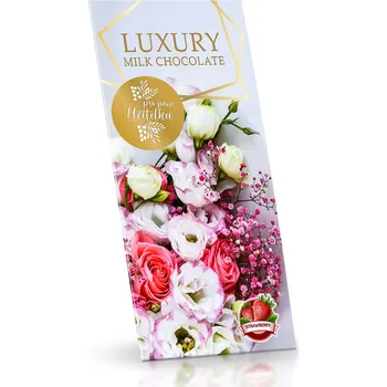 Čokoláda Selllot, s.r.o., K Hájům 34, 155 00 Praha 5 - Vyrobeno v EU Pro paní učitelku - mléčná čokoláda s jahodovým posypem - Bíločervené květy 175 g