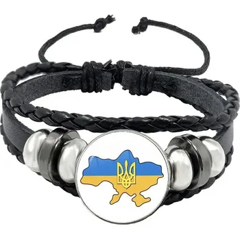 Náramek Tryzub ukrajinský kožený náramek se skleněným kabošonem | kožený náramek, pánský náramek - 11