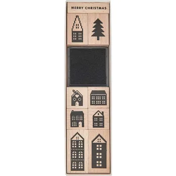 Dětské razítko Rico Design GmbH & Co.KG Domečky - gumová razítka na dřevě sada (10ks)