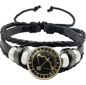 Náramek Kožený náramek pro znamení zvěrokruhu | černý náramek, zvěrokruh šperk - 6