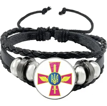 Náramek Tryzub ukrajinský kožený náramek se skleněným kabošonem | kožený náramek, pánský náramek - 4