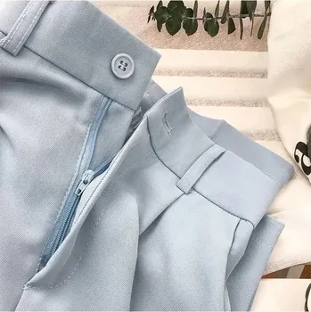 Dámské kalhoty Rovné kalhoty s gumičkou v pase Barva: Modrá, Velikost: M