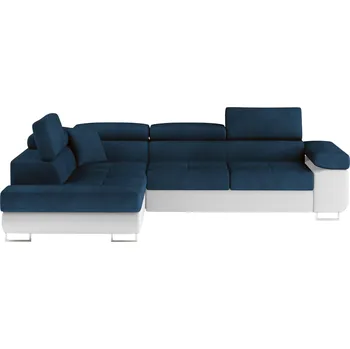 Sedací souprava Rozkládací rohová sedačka MENDON 26, modrá látka/bílá ekokůže, levá +možnost VÝNOSU + vyzvednutí ZDARMA