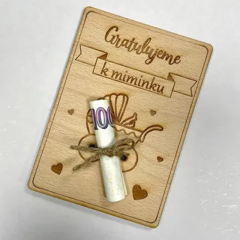 Dřevěné přání k narození dítěte - kočárek Nápis: Standard - Bez vlastních jmen