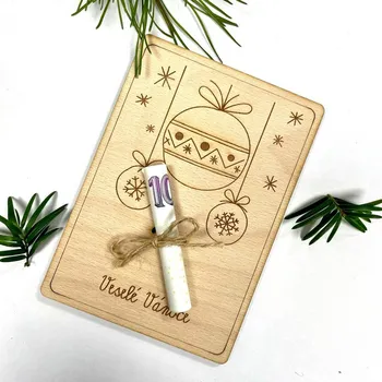 Vánoční dřevěné přání na bankovky-motiv 4 Nápis: Standard - Bez vlastních jmen