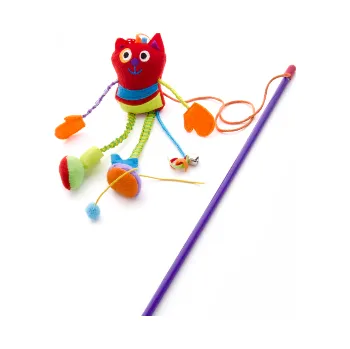 Hračka pro kočku JK Plyšová kočka na prutu 40 cm