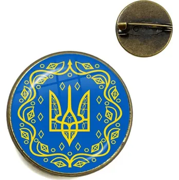 Brož Ukrajinský znak skleněná brož s klopovým špendlíkem | brož, odznak - 10 , 25 mm