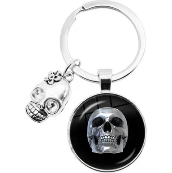 Přívěsek Barevný přívěsek s lebkou a květinami | přívěsek na klíče, unisex šperk - 7