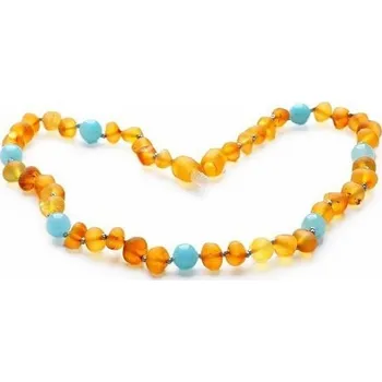 Dětské navlékací korálky Baltský jantar Jantarové korálky pro děti proti bolesti světlý koňak a akvamarínem