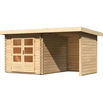 Zahradní stavba LG3014 Dřevěný domek KARIBU BASTRUP 4 + přístavek 200 cm včetně zadní a boční stěny (77937) natur