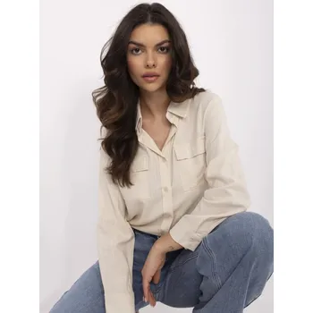 Dámská tunika Béžová klasická košile s dlouhým rukávem NM-KS-
