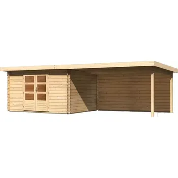 Zahradní domek LG3028 Dřevěný domek KARIBU BASTRUP 7 + přístavek 400 cm včetně zadní stěny (9315) natur