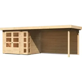 Zahradní stavba LG2960 Dřevěný domek KARIBU KERKO 3 + přístavek 280 cm včetně zadní stěny (9187) natur