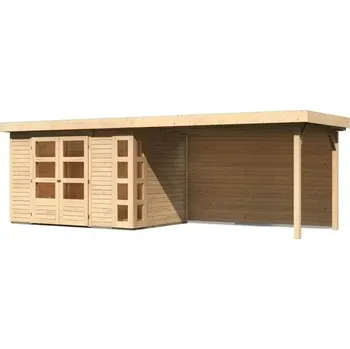 Zahradní stavba LG2977 Dřevěný domek KARIBU KERKO 4 + přístavek 280 cm včetně zadní stěny (9191) natur