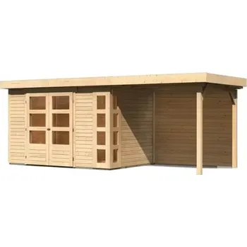 Zahradní stavba LG2970 Dřevěný domek KARIBU KERKO 4 + přístavek 240 cm včetně zadní stěny (9189) natur