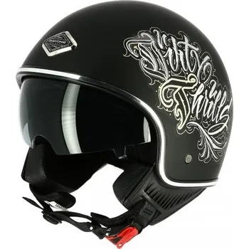 Helma na motorku Moto přilba ASTONE MINIJET S 66 DIRTY THRILLS matná černá (Velikost: L) MCF_13738