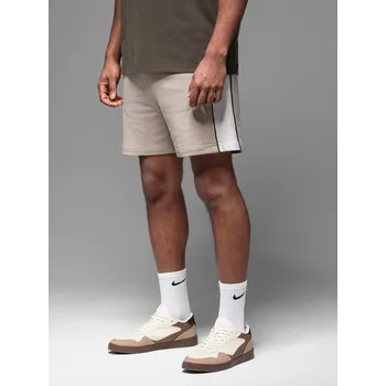 Pánské kraťasy Pánské krátké teplákové kraťasy s širokými pruhy - béžové V2 OM-SRSK-0182 - L