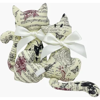 Dekorativní polštářek Kočka s levandulí + přívěsek srdce - noty4 Varianta: kočička + přívěsek, Dárkové balení: ne