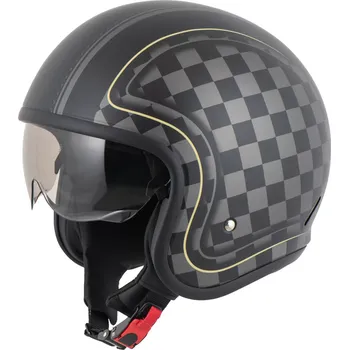 Helma na motorku Otevřená helma na motorku MTR RJ-1 matná šachovnice, se sluneční clonou chopper, cruiser