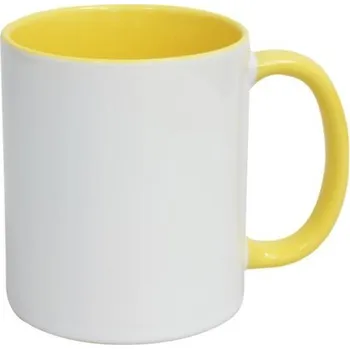 Hrnek pro potisk-330 ml bílý, žluté ucho,uvnitř