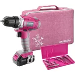 402401 Aku vrtací šroubovák růžový 12V Li-ion 1,3Ah, sada vrtáků v tašce EXTOL LADY