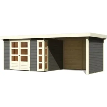 Zahradní stavba LG2994 Dřevěný domek KARIBU KERKO 5 + přístavek 280 cm včetně zadní a boční stěny (9209) šedý