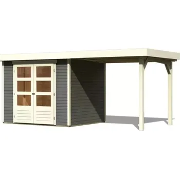 Zahradní stavba LG1765 Dřevěný domek KARIBU ASKOLA 3 + přístavek 240 cm (82905) šedý
