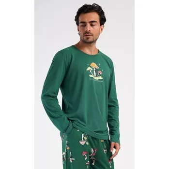 Pánské pyžamo Pánské pyžamo dlouhé Vienetta Secret Muchomůrky tmavě zelená L