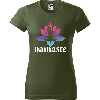 DOBRÝ TRIKO Dámské tričko s potiskem Namaste Barva: Khaki, Velikost: 2XL