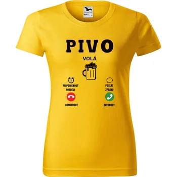 Dámské oblečení DOBRÝ TRIKO Dámské tričko s potiskem Pivo volá Barva: Žlutá, Velikost: L