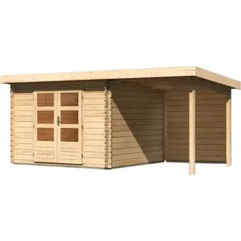 Zahradní stavba LG3017 Dřevěný domek KARIBU BASTRUP 5 + přístavek 200 cm včetně zadní stěny (9309) natur