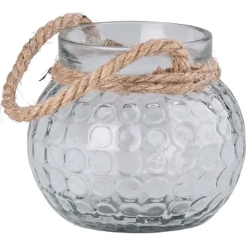 Lucerna Skleněná lampa se závěsem z lana, čirá – 115×95 mm