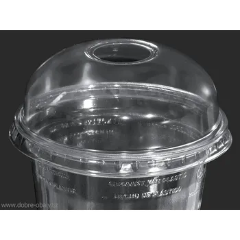 Jednorázové nádobí Víčka na kelímky PET, vypouklá s otvorem, čirá - typ A - Víčka n