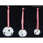 Vánoční rolničky BÍLÉ s červenou mašlí, 8 ks