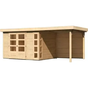 Zahradní stavba LG2985 Dřevěný domek KARIBU KERKO 5 + přístavek 240 cm včetně zadní stěny (9195) natur