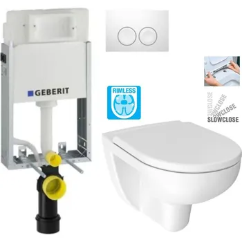 WC sada GEBERIT KOMBIFIXBasic vč. bílého tlačítka DELTA 21 + WC JIKA LYRA PLUS RIMLESS + SEDÁTKO DURAPLAST SLOWCLOSE 110.100.00.1 21BI LY2