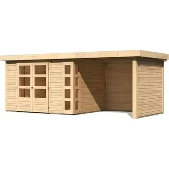 Zahradní stavba LG2987 Dřevěný domek KARIBU KERKO 5 + přístavek 240 cm včetně zadní a boční stěny (9197) natur