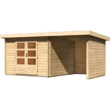 Zahradní domek LG3018 Dřevěný domek KARIBU BASTRUP 5 + přístavek 200 cm včetně zadní a boční stěny (73994) natur